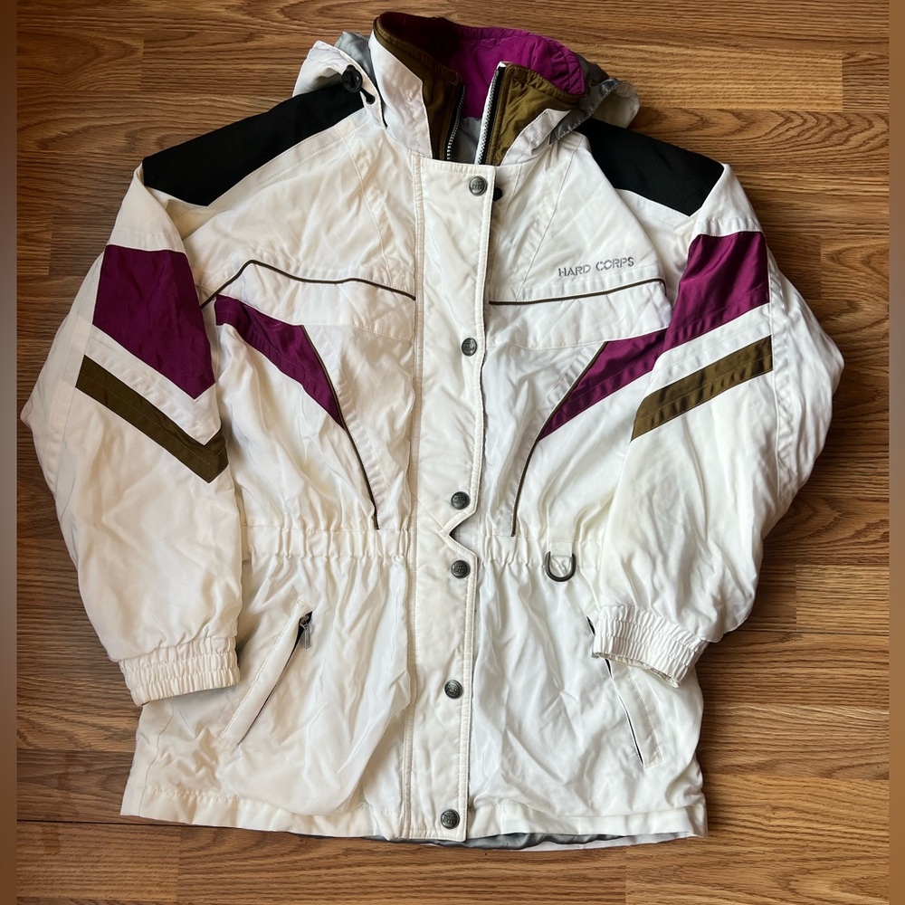 Vintage Hard Corps Winter Ski Jacket Goretex White Purple womens medium